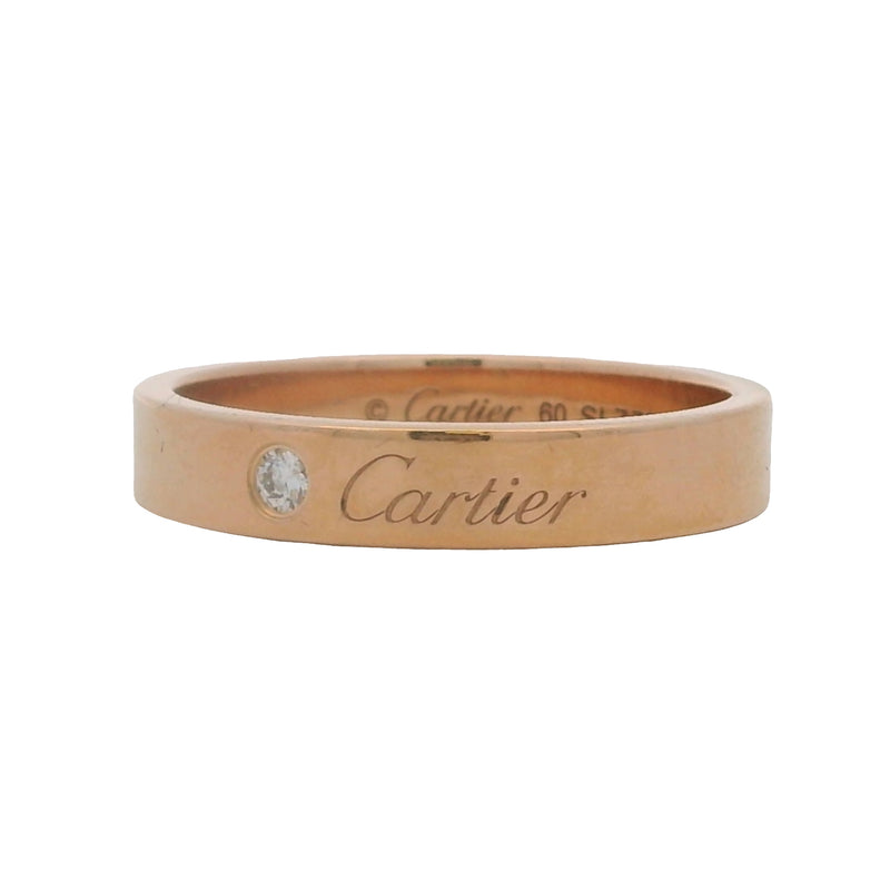 Cartier C de Cartier Solid 18kt Rose Gold 4mm Wedding Band Ring with Diamond Size 9