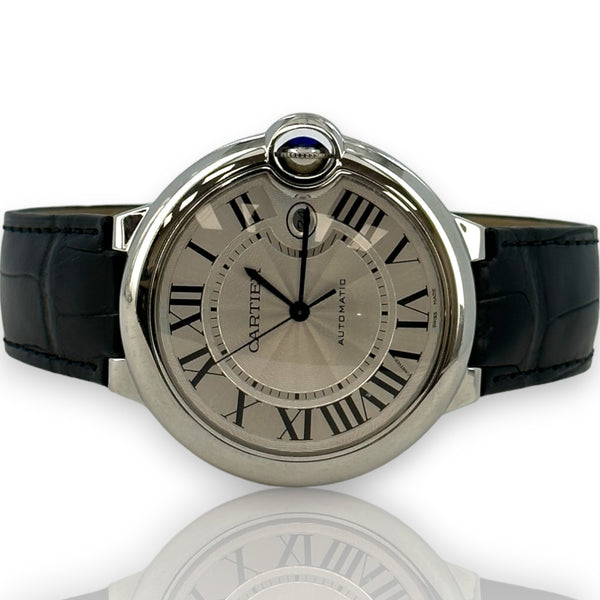 Cartier 3765 Ballon Bleu Date 42mm WSBB0049 Steel Leather Watch B&P