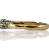 Antique 1930s 14kt Yellow Gold VVS 0.20ct Diamond Solitaire Ring with Single-Cut Diamond Side Buckle Accents Size 3