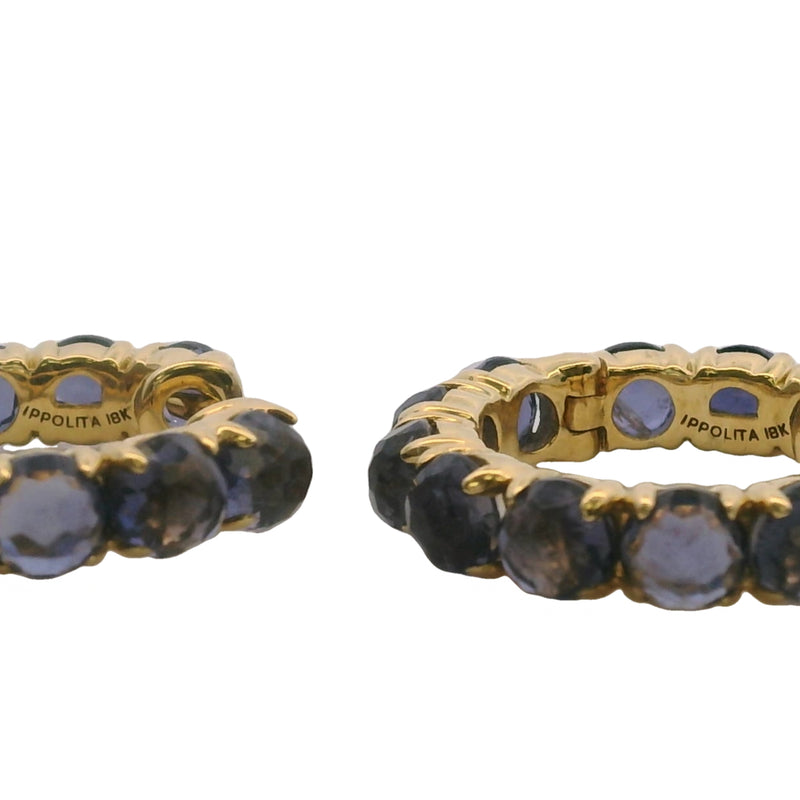Pendientes de aro Ippolita Lollipop de oro amarillo de 18 kt y amatista azul violeta de talla rosa de 21 mm, retirados.