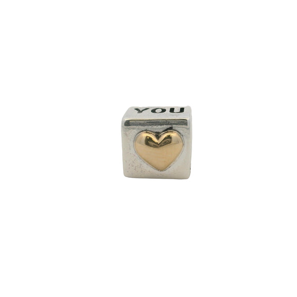 Pandora Solid 925 Sterling Silver and 14kt Gold I Love You Engraved Box Spacer Charm