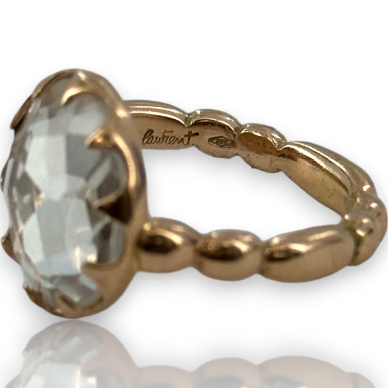 Laurent Gandini Bon Ton Collection 9kt Rose Gold Transparent Rock Crystal Ring Made in Italy