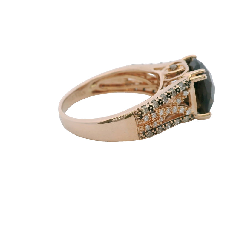 Le Vian Solid 14kt Rose Gold Checkerboard Smoky Quartz and Diamond Cocktail Ring Size 8