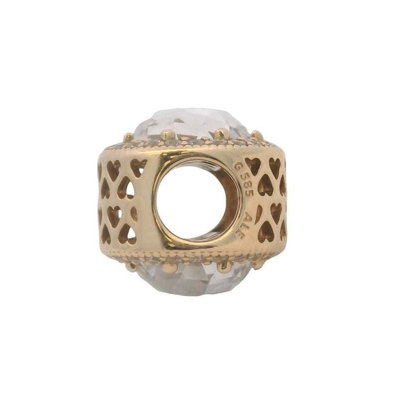 Pandora Solid 14kt Yellow Gold and CZ Radiant Hearts Bead Spacer Charm