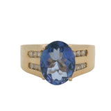 Le Vian Solid 14kt Yellow Gold Oval Tanzanite Solitaire and Channel Set Diamond Ring Size 7