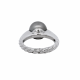 David Yurman Retired Solid 18kt White Gold Tahitian Black Pearl Solitaire Ring with Twisted Rope Style Band Size 6