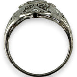 1920s 900 Platinum Art Deco Era Filigree 18mm Dinner Ring with 0.32ctw Diamonds and Milgrain Openwork Details Size 5.75