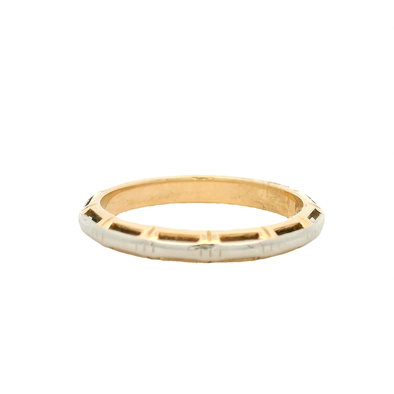 Vintage 2-Tone 14kt White and Yellow Gold Geometric Stackable Band Ring Size 6.5
