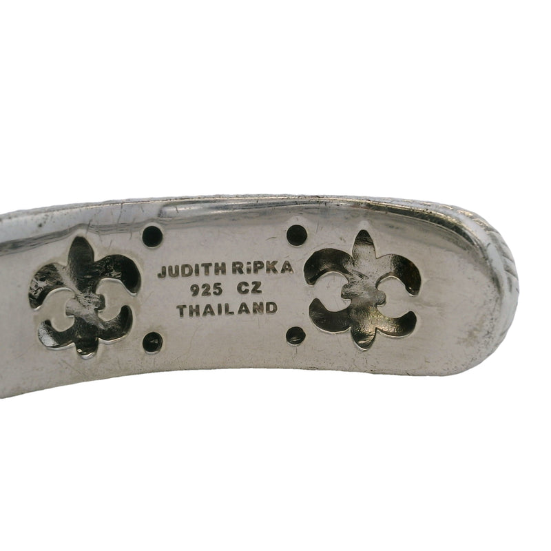 Vintage Judith Ripka 925 Sterling Silver and CZ Hinged Cuff Weave Pattern Bracelet 7"