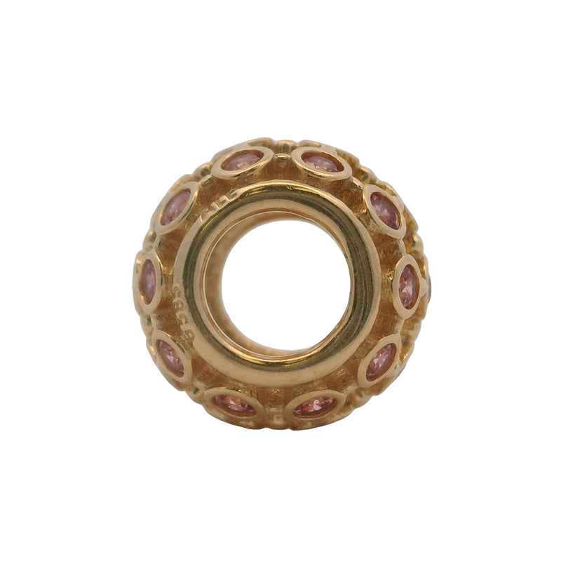 Charm espaciador "Spotlight" de Pandora en oro amarillo macizo de 14 kt y circonita rosa
