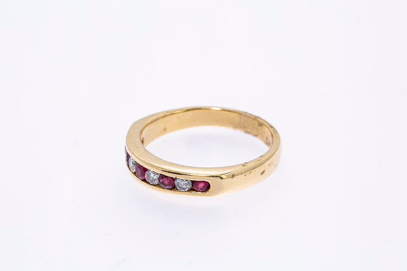 RJC Natural Ruby & Diamond Channel Line Band 14K 585 Yellow Gold Ring Size 6