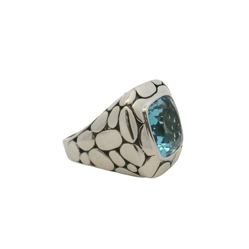 John Hardy 925 Sterling Silver Blue Topaz Batu Kali Pebble Square Cocktail Ring Size 9.5