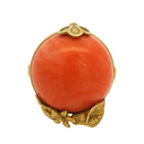 Vintage Italian 18k Bright Yellow Gold Floral Cabochon Coral Statement Ring Sz 9