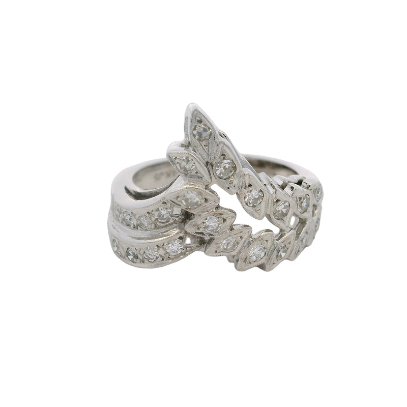 14kt White Gold and Diamond Fern Shaped Chevron Cocktail Cluster Ring Size 8.5