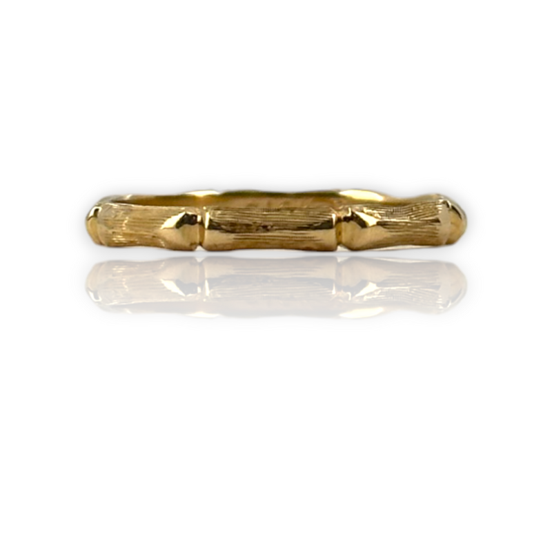 Satin Bamboo Style 14KT 585 Yellow Gold Wedding Band Ring Size 7.5