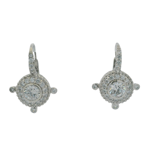 Judith Ripka Solid 925 Sterling Silver and CZ Lever Back Drop Cluster Earrings