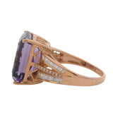 EFFY Solid 14kt Rose Gold Amethyst Cocktail Ring with Baguette and Round Diamond Band Ring Size10.5