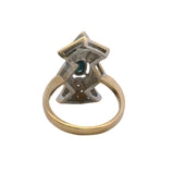 14kt White and Yellow Gold Statement Dinner Ring With Center Sapphire and Diamonds Size 6