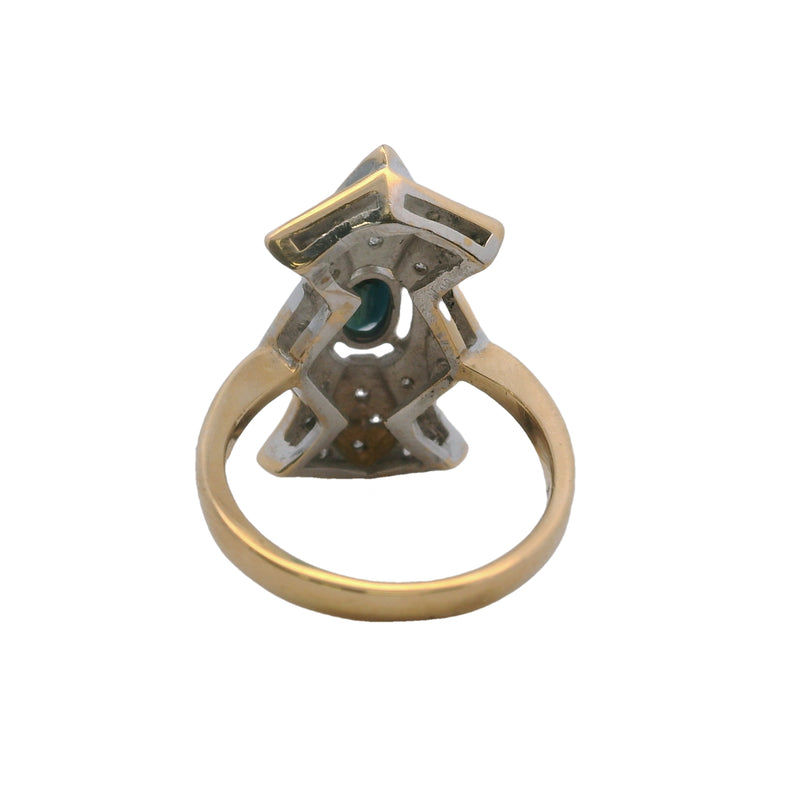 14kt White and Yellow Gold Statement Dinner Ring With Center Sapphire and Diamonds Size 6