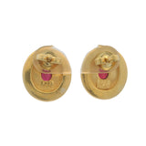 Vintage Greek Solid 22k Yellow Gold and Oval Lab Ruby Byzantine Style 8.3g Stud Earrings