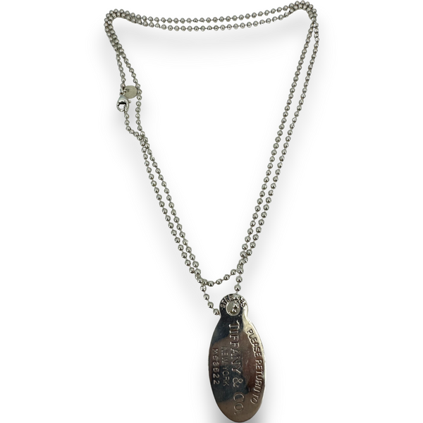 Return to Tiffany & Co 925 Sterling Silver Dog Tag Beaded Chain 34" Necklace Pendant Charm