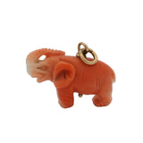 Vintage 14kt Yellow Gold and Pink and White Coral Carved Detailed Elephant Pendant
