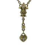 Solid 18kt Yellow Gold and Diamond Fleur-de-lis Heart Drop Pendant 15" Knots Necklace