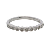 14kt White Gold and Bezel Set Round Diamond Bubble Wedding Stackable Band Ring Size 9