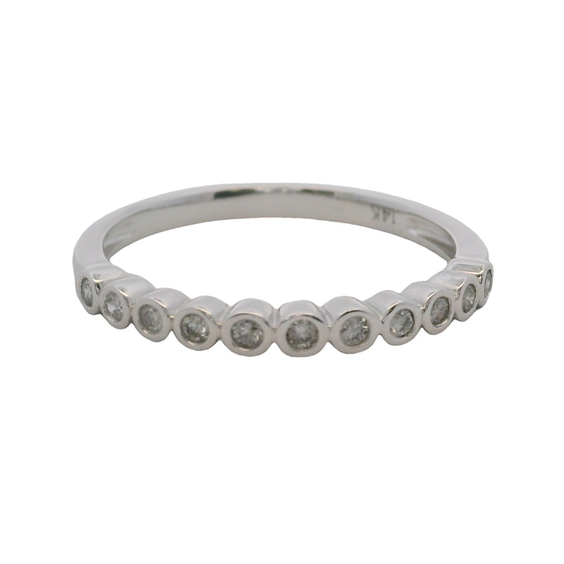 14kt White Gold and Bezel Set Round Diamond Bubble Wedding Stackable Band Ring Size 9