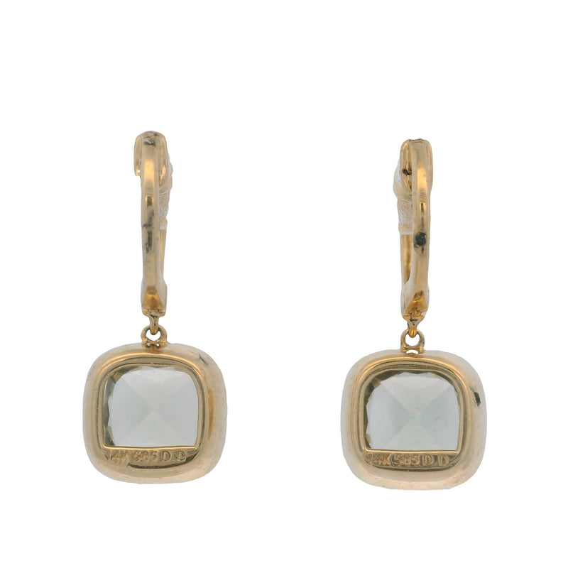 Solid 14kt Yellow Gold and Green Beryl Drop/Dangle Earrings With Diamond Halo/Accents
