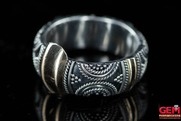Suarti Indonesia Bali Solid 925 Sterling Silver & 18K 750 Yellow gold Accents Ring Size 7 3/4