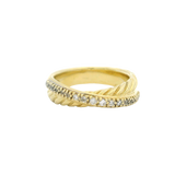 David Yurman Signed Solid Heavy 18kt Yellow Gold 750 Twist Band Crossover Ring with Diamonds Size 6.75
