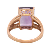EFFY Solid 14kt Rose Gold Amethyst Cocktail Ring with Baguette and Round Diamond Band Ring Size10.5