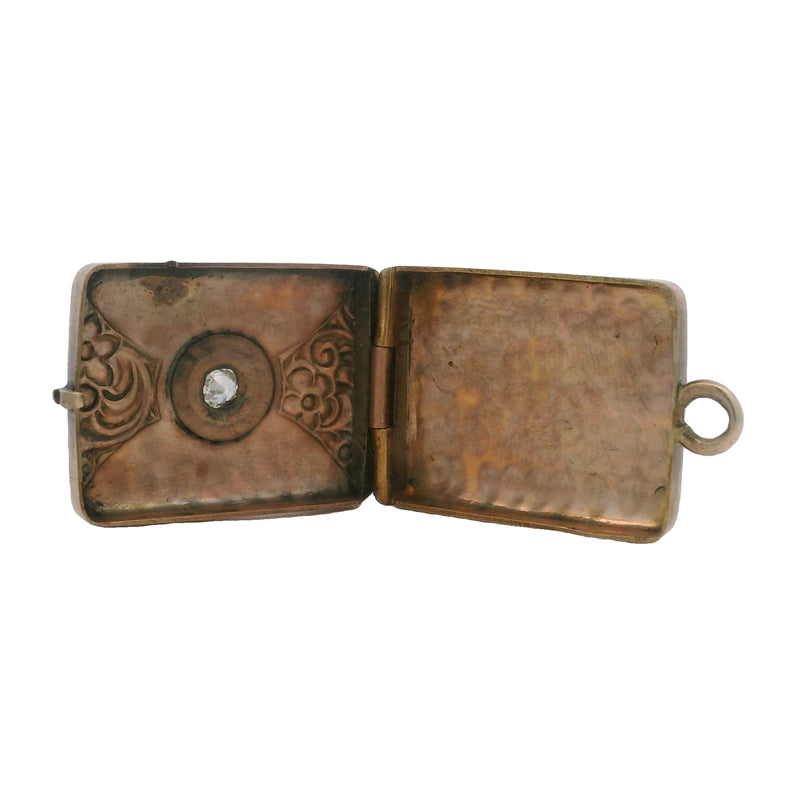 Antique 10kt Rose Gold Diamond Locket Pill Box Charm Pendant