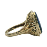 Vintage Solid 14kt Yellow Gold Cabochon Black Opal Filigree Ring Size 5.5