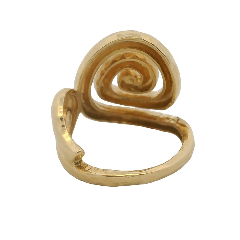 Italian Solid 18kt Yellow Gold Handmade Hammered Spiral Swirl Ring Size 7