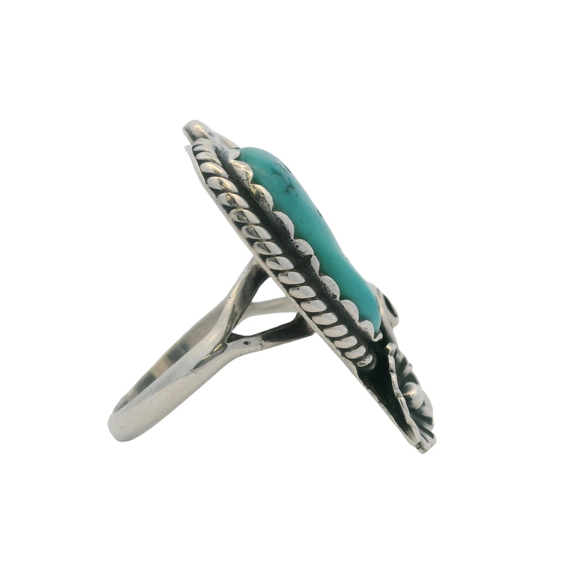 Lambert Livingston Navajo 925 Sterling Silver and Turquoise Flower and Leaf Ring Size 5