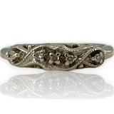 Vintage 1940-50s 14kt White Gold and Diamond Swirl Pattern Milgrain Wedding Band Ring
