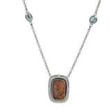 Solid 14kt White Gold Station Opal Necklace with Diamond Halo and 6 Aquamarine Stations 20"