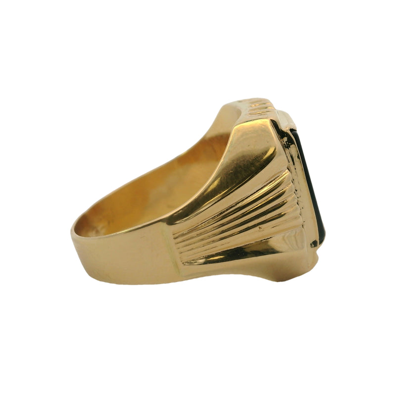 Gobbato Jewelry Solid 18kt Yellow Gold Replica of 1930s Deco Onyx Flat-Top Signet Ring Size 9.5 Made in Italy