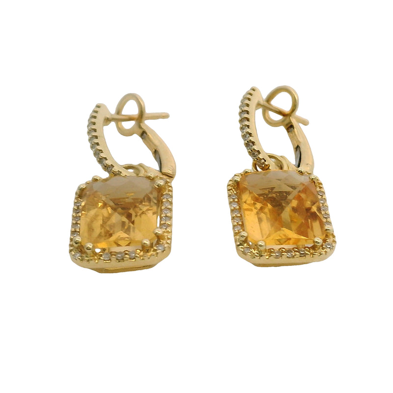 14kt Yellow Gold Citrine and Diamond Convertible Huggie Hoops to Drop/Dangle Omega Back Earrings