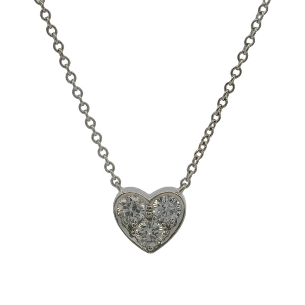 Tiffany & Co Solid 950 Platinum 3 Diamond 0.30ctw Sentimental Heart 16" Necklace
