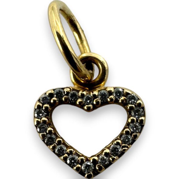 Pandora Rare Retired 14kt Solid Yellow Gold and Cubic Zirconia Heart Charm Dangle Pendant ALE 585