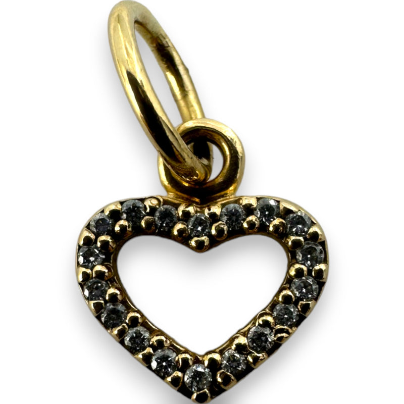 Pandora Rare Retired 14kt Solid Yellow Gold and Cubic Zirconia Heart Charm Dangle Pendant ALE 585