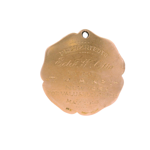 Antique 1918 14kt Yellow Gold Freemason New York Lodge No1 20g Commemorative Pendant