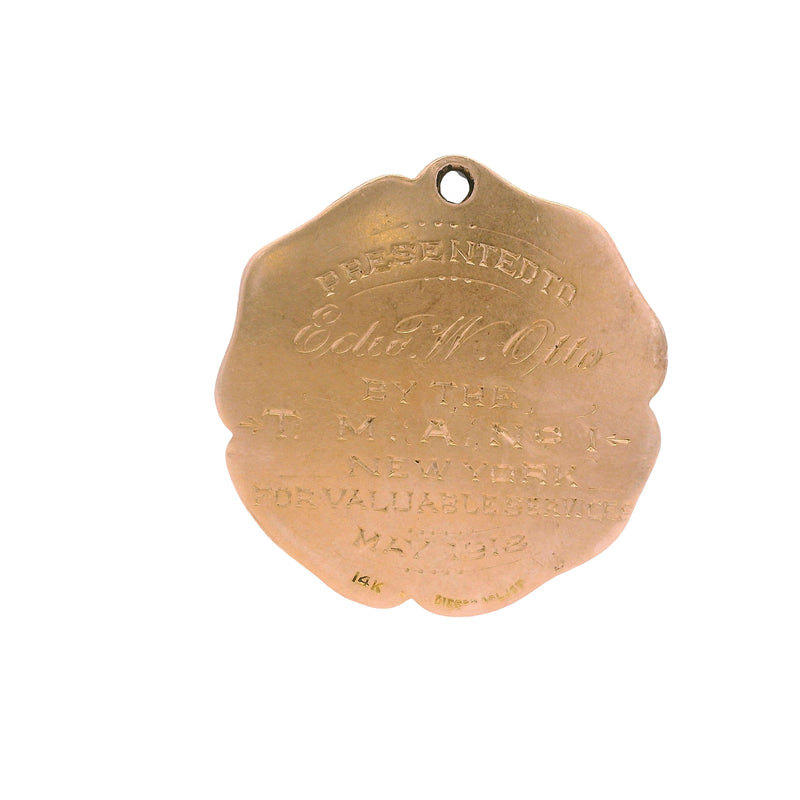 Antique 1918 14kt Yellow Gold Freemason New York Lodge No1 20g Commemorative Pendant