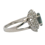 Solid 14kt White Gold Gray Opal Cocktail Ring with Double Diamond Starburst Halo Size 7