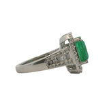 EFFY Solid 14kt White Gold "Brasilica" Emerald and Diamond Halo Cocktail Ring Size 7