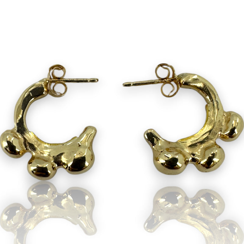 Solid 14k Yellow Gold Granulation Beaded 16mm Hoop Stud Earrings