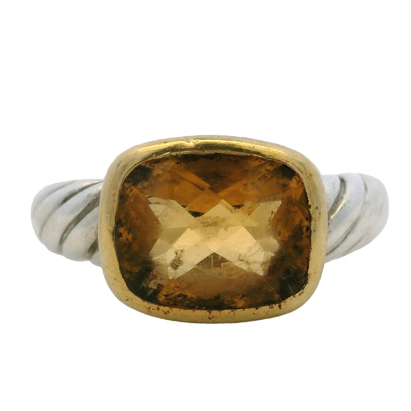 David Yurman Retired 925 Sterling Silver and 18kt Yellow Gold Topaz Ring